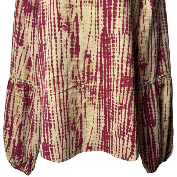 Tea, Please Red Beige Tie Dye Blouse Peasant Bohemian Cottagecore Country L - Picture 4 of 9